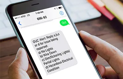 Cell phone showing OUC's text alerts